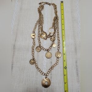 Gold Tone Roman Style Faux Coin Medallion Necklace